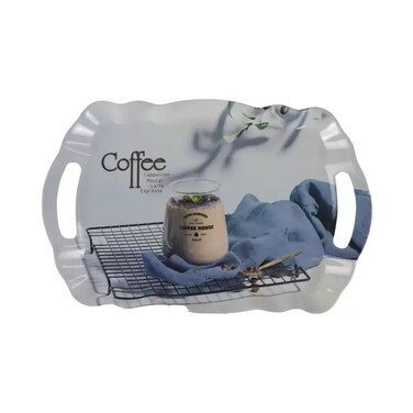 Blue Large Elegant Rectangular Melamine Serving Tray With Integrated Handles- 48X32cm