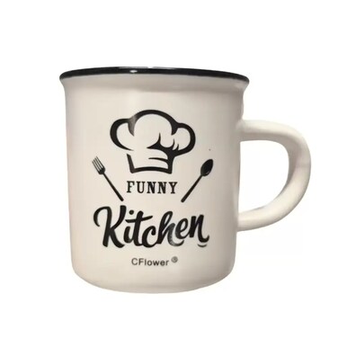White Ceramic Funny Kitchen Printed Stoneware Mug- White