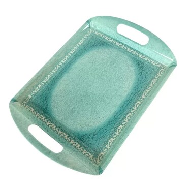 Sarvah Melamine 16 Inch Coring Ware Floral Designed Rectangle Serving Tray With Handle- White