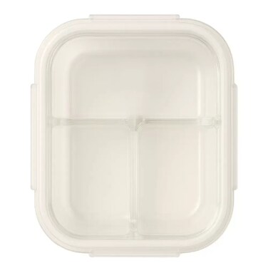 Airtight And Anti Leakage Borosilicate Square Glass Lunch Box With 3 Compartments- White
