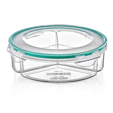 Round Airtight Borosilicate Glass Lunch Box With Three Compartments- Green