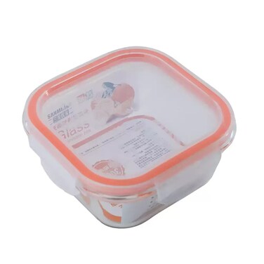 Square Heat Resistant Borosilicate Glass Lunch Box With Anti-Leak Lid- 520ml