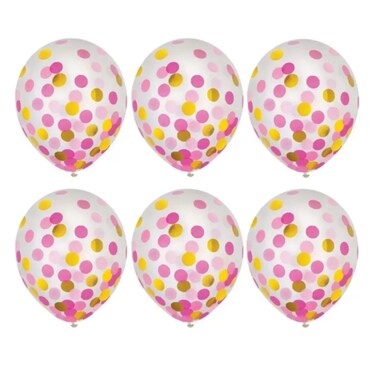 Party Decoration Latex Balloon With Pink And Golden Confetti- 6Pcs Pack Of 3