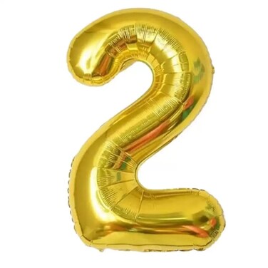 Party Time Single Gold 2 Number Balloons Aluminum Hanging Foil Balloon Wedding Birthday Party Decoration, Convenient Inflation - Deflation Self-Sealing With Straw Pack Of 3