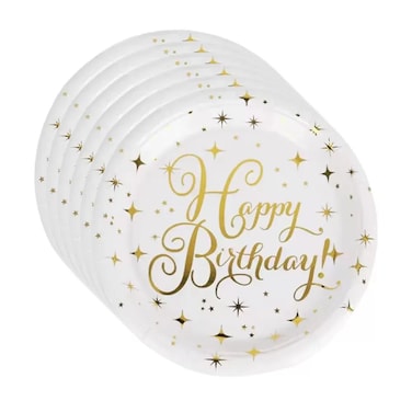 Decorative Disposable Happy Birthday Printed Tableware Plate 23Cm- 6Pcs Pack Of 3