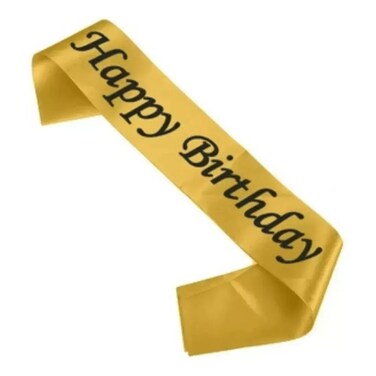 Happy Birthday Printed Cross Fabric Party Sash With Black Letter- Golden Pack Of 3