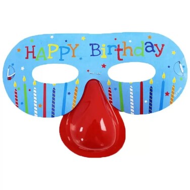 Paper Eyemask With Red Nose And Elastic String For Birthday Party Blue- 6Pcs Pack Of 3
