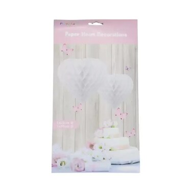 White Heart Shape Honeycomb Paper Hanging Decoration For Anniversary Decor, Wedding Pack Of 2 Pcs Pack Of 3