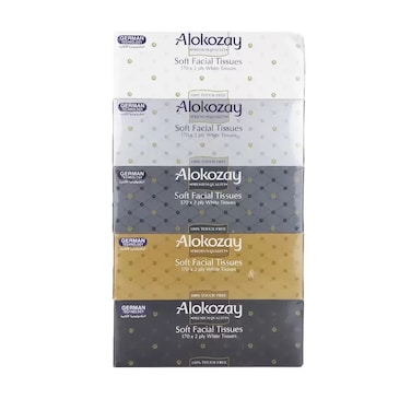 Alokozay Soft Facial Tissue 170X2 Ply White Tissue- 5Pcs