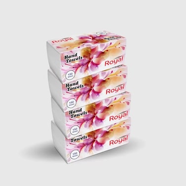 Royal Classic Super Absorbent And Strong Hand Towels White Tissue Paper- 4Pcsx150 Sheets