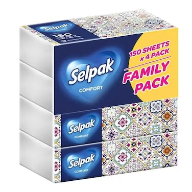 Selpak Comfort Soft And Strong Tissue Paper With Super Absorbent Formula- 150Sheets X 4 Pack
