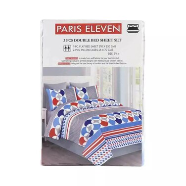 Flat Bedsheet 210 X 230 Cm With 2 Pcs Pillow Cover 45 X 70 Cm, Double Bedsheet Set Gray With Circle Design