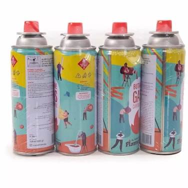 Butane Gas Cartridge 4Pcs, Elegant Portable Stove Gas (4X220G), High Performance Gas Mixture Gas For Stove