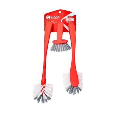 Kovar 3 Pieces Kitchen Cleaning Dishwashing Brush And Scrubber Set- Red