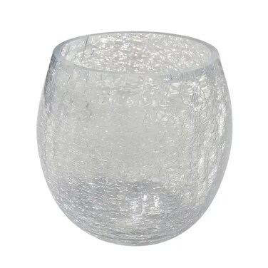 Transparent Multifunctional Round Glass Pot In Crackled Design- 15X18Cm
