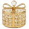 Crystal Round Jewelry Box With Crystal Stone In Metal Frame And Bow Knot Lid 13X21Cm- Golden