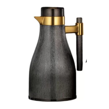 Al Marjan Arabic Vacuum Flask 1Ltr With Gold Finish In Lid And Handle 29cm- Black