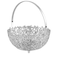 Floral Patterned Silver Metal Puja Round Basket With Handle For Carrying Fruits And Flowers