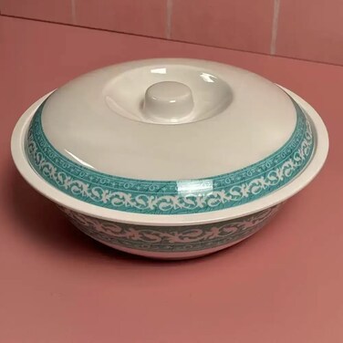 Sarvah Melamine 10 Inch Coring Ware Floral Designed Round Bowl With Lid- White