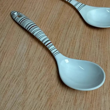 Sarvah Melamine 12 Inch Black And Red Line Designed Solid Spoon (Single Piece)- White