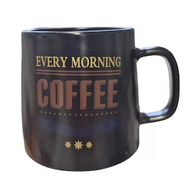 Royalford Every Morning Coffee Printed Stoneware Ceramic Mug- Black