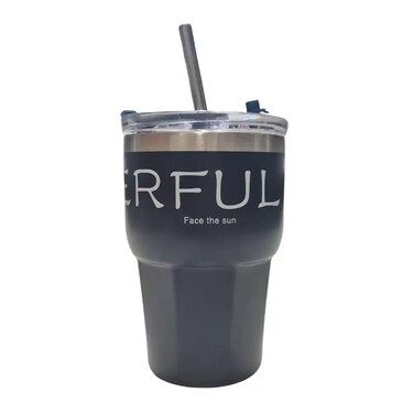 Classic Premium Stainless Steel Double Wall Insulated Coffee Cup with Lid and Straw- Black