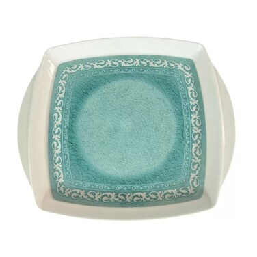 Sarvah Melamine 14 Inch Coring Ware Floral Designed Square Tray With Handle- White