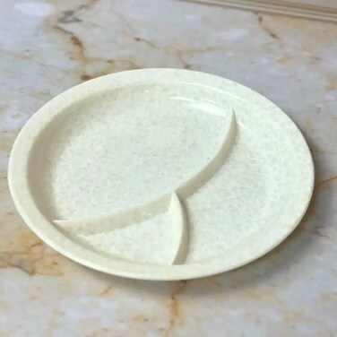 Dynasty Melamine Marble Designed 10 Inch Compartment Round Tray- Ivory