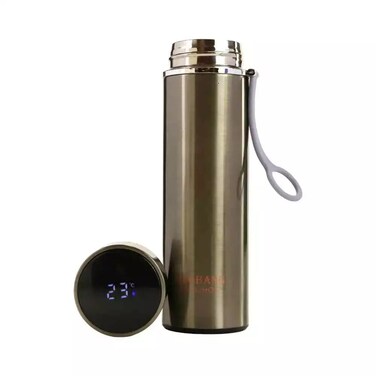 Stainless Steel Vacuum Water Flask Leak Proof BPA Free Thermos with Led Temperature, Gray- 500 ml