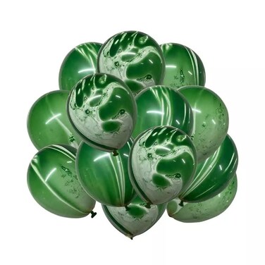 Party Time Marble Green Balloons 12 Pcs Agate Design Latex Balloon Set Can Inflate 12 Inches, Decoration For Wedding, Birthday Party, Events Pack Of 3