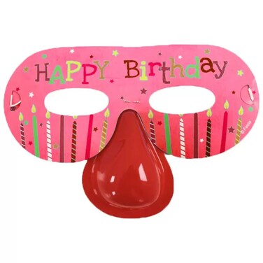 Paper Eyemask With Red Nose And Elastic String For Birthday Party Pink- 6Pcs Pack Of 3