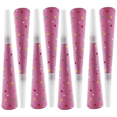 Party Fun Pink Paper Horn Musical Party Blowers Star Printed- 6Pcs Pack Of 3