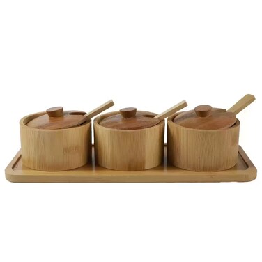 Fresh And Eco Friendly Wooden Bamboo Spices Box- 3Pcs