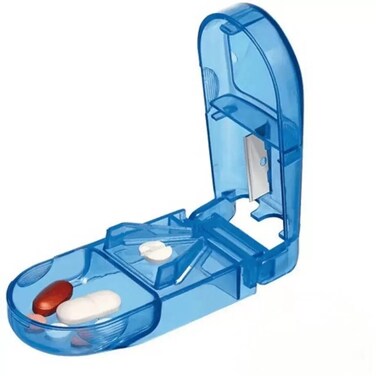 Italo Plastic Pill Medicine Slitter With Stainless Steel Blade For Cutting Small Or Large Pills- Blue