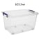 Kovar Transparent Storage Plastic Box With Locking Lid And Wheel- 60Ltr