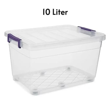 Kovar Clear Storage Plastic Container Box With Locking Lid And Wheel- 10Ltr