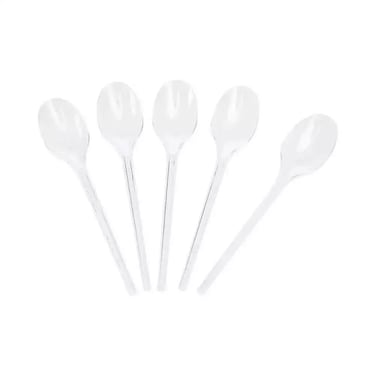 Foodpack Disposable Clear Plastic Tea Spoons 6.5 Inch Size- 50Pcs