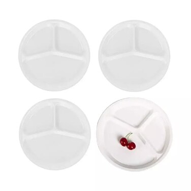 Ecno Pack Divider Plate Disposable Round Plastic Food Serving Plates 10 Inch- 20 Pieces
