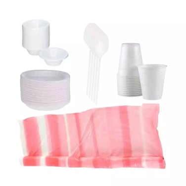 Food Pack Disposable Plastic Plates Bowls Spoons And Glass Set Combo Pack