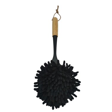 AKDC Plastic Dust Cotton Cloth Brush Bomboo Handle 32cm-Black