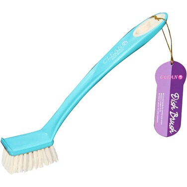 Clean Dish Brush With Square Bristles Scrub Brush With Durable Bristles For Kitchen Sink Dishes Pot Pan Size 25cm-Cyan&amp;White