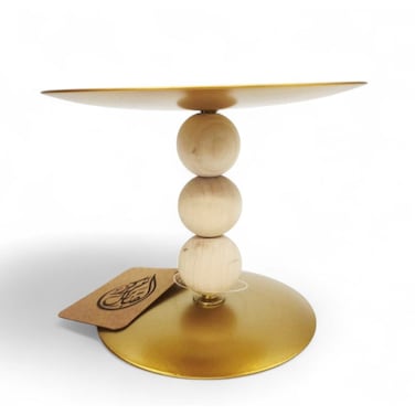 Footed Cake Tray Wooden Gold 15Cm