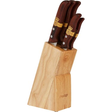 Prestige Knife Set Of 6 Pieces With Wooden Stand-Brown&amp;Silver