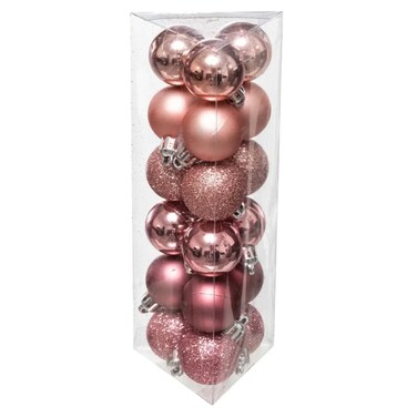 Christmas Atmosphera Plastic Bauble Set (18 Pc., 3 X 4.2 Cm, Pink)