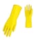 Alpha Flock Lined Sensitive Household Latex Gloves High Quality Long Cuff Small Size Yellow