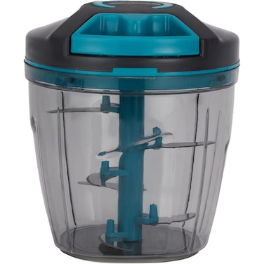 Royalford Handy Pull Chopper 1000ml 6pcs SS Bladde Manual Food Processor Vegetable Chopper Teal