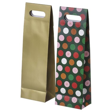 Christmas Gift Bag For Bottle Mixed Patterns Multicolour/Gold-Colour 13X41 Cm