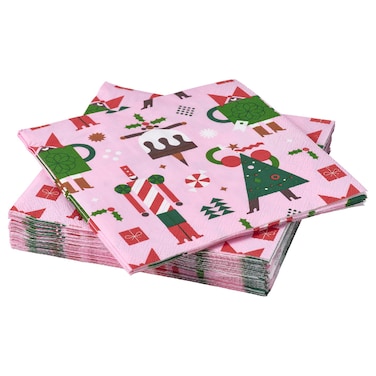 Christmas Paper Napkin Mixed Patterns Pink 33X33 Cm 20 Pack