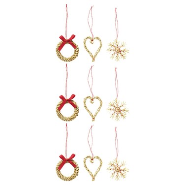 Christmas Tree Ornament Set Of 9 Straw