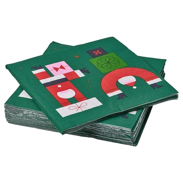 Christmas Paper Napkin Santa Claus Pattern Green 33X33 Cm 30 Pack
